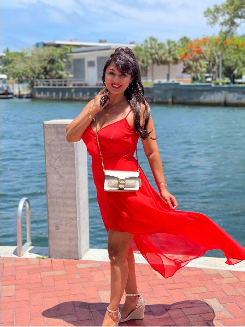 bebe Red High-Low Chiffon Dress